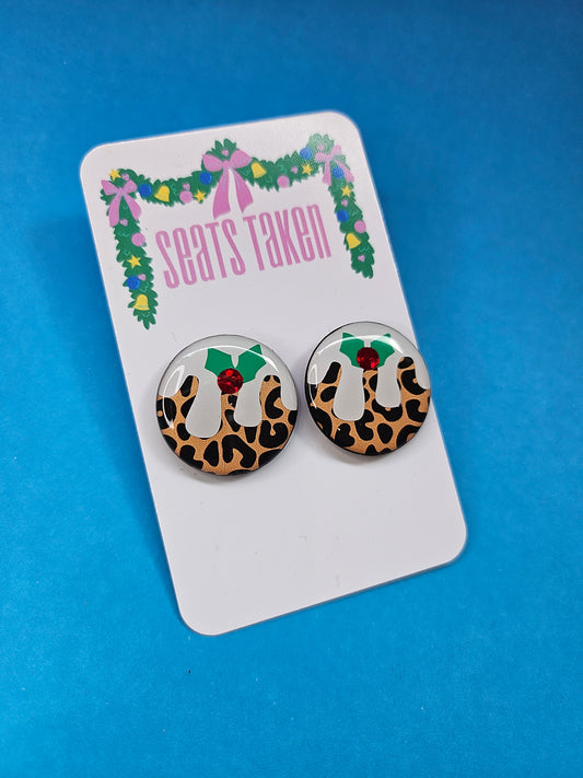 Pudding leopard Christmas studs